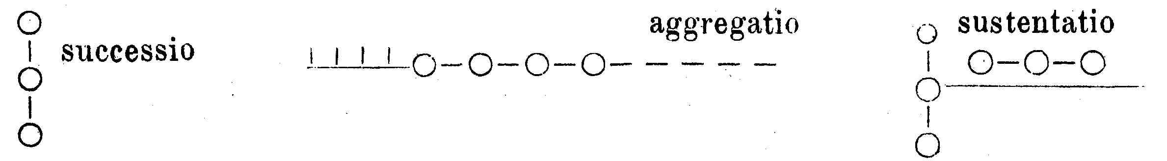drei Elemente, Ketten von Kreisen und Strichen, Darstellung fuer successio, aggregatio, sustentatio