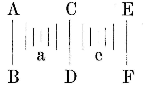 senkrechte Linien verschiedener Laenge, mit Buchstaben benannt